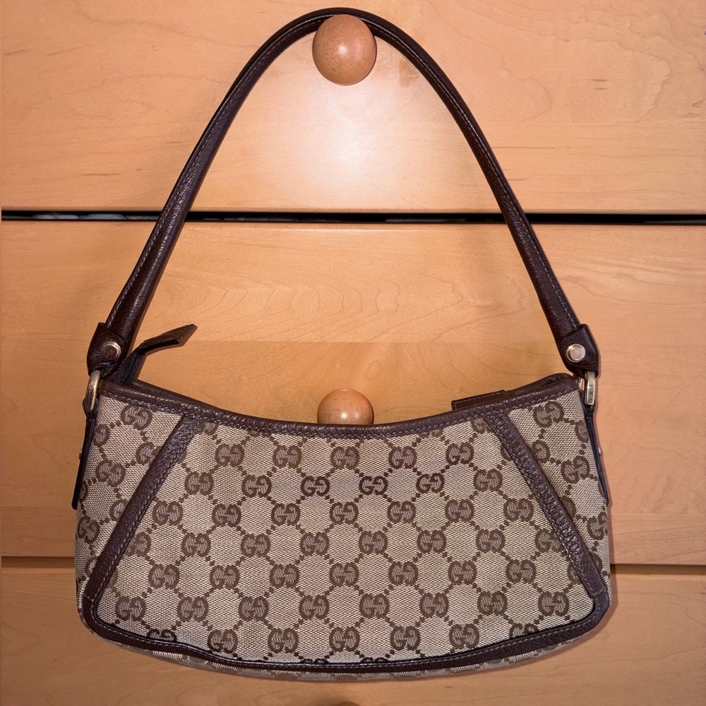 Gucci Brown Monogram D Ring Abbey Pochette - Picture 2 of 12